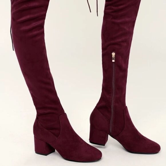 Lulu's Burgundy Suede Over-the-Knee Boots - Picture 1 of 8